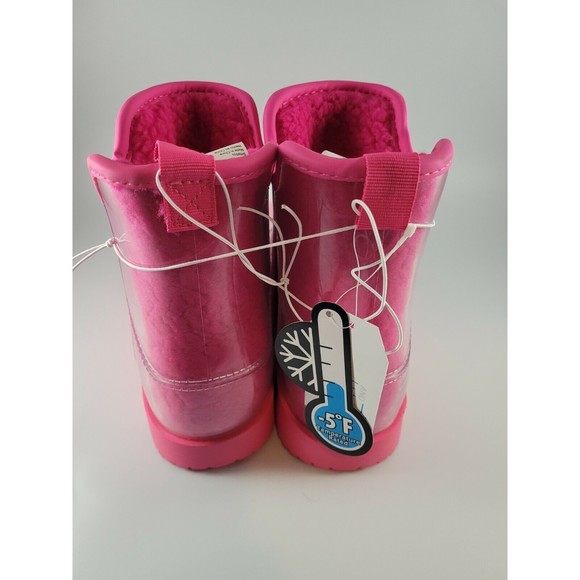 Children's sz 2 Classic Clear Mini Rock Rose Pink Waterproof Sherpa Winter Boot - Picture 3 of 8